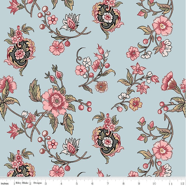 Ткань хлопок пэчворк голубой розовый, цветы флора, Riley Blake (арт. )