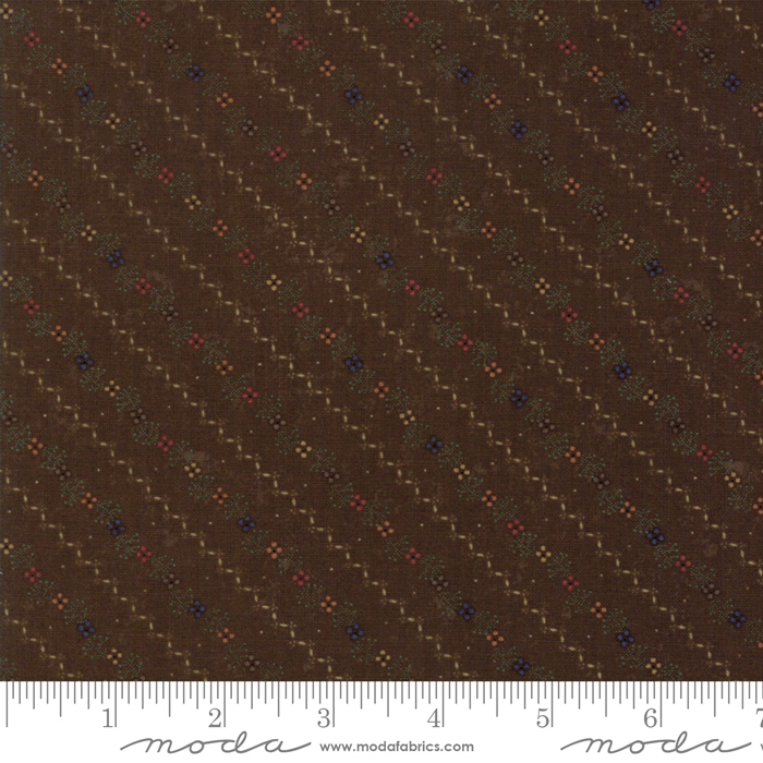 Ткань хлопок пэчворк коричневый, мелкий цветочек полоски, Moda (арт. 9583 18)