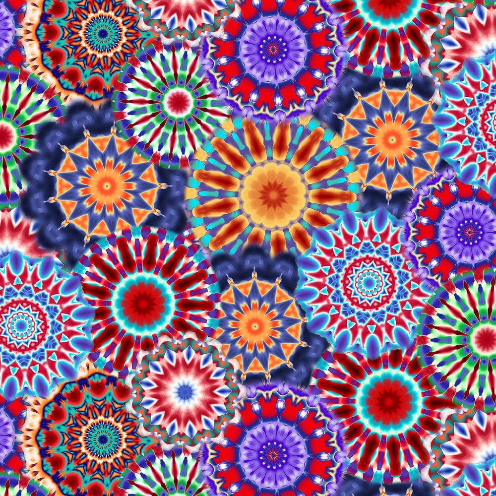 Ткань хлопок для пэчворка разноцветные, цветы, Blank Quilting (арт. 9885-70)