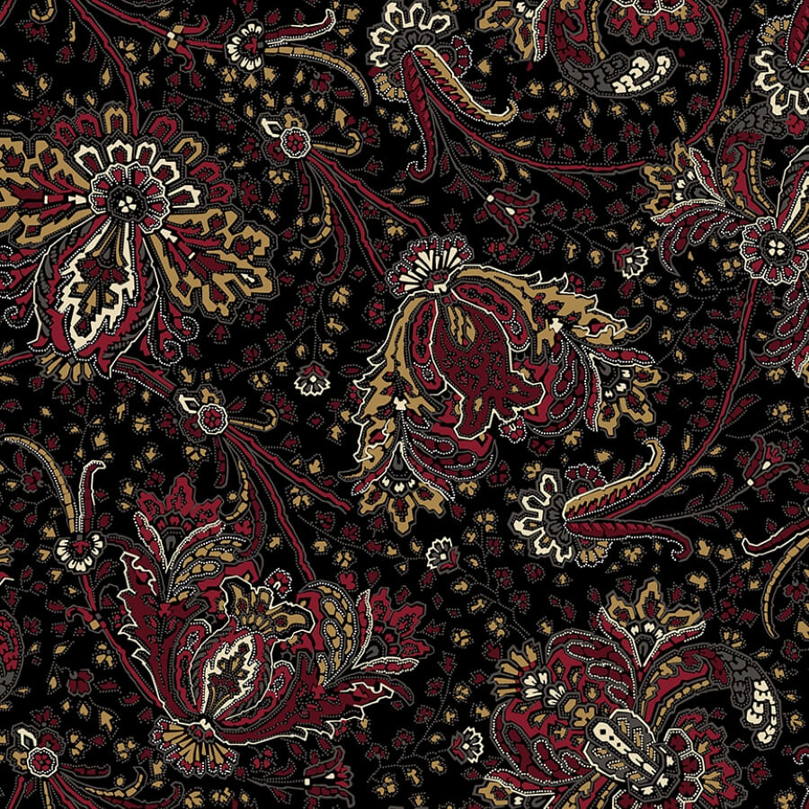 Ткань хлопок для пэчворка черный, цветы, Windham Fabrics (арт. 54726-2)