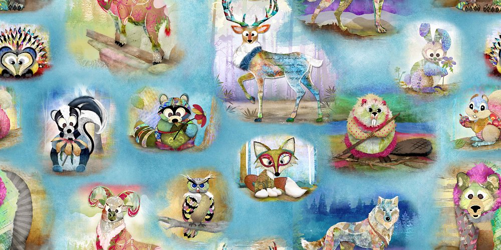 Ткань хлопок для пэчворка для одежды разноцветные, животные, 3 Wishes (арт. XFlora-C1053-Russet)