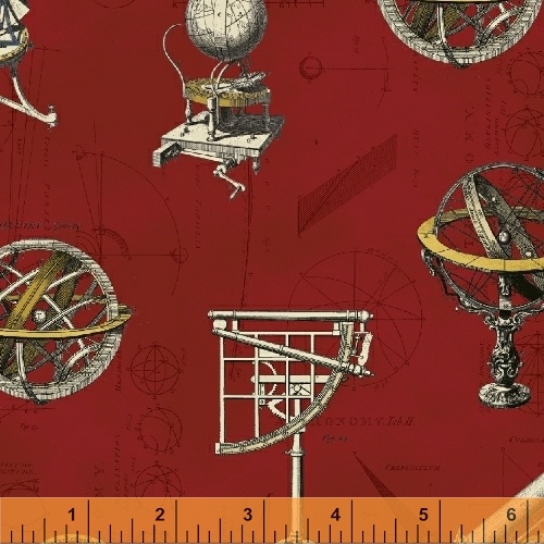 Ткань хлопок пэчворк красный, путешествия космос и планеты, Windham Fabrics (арт. 42560-1)