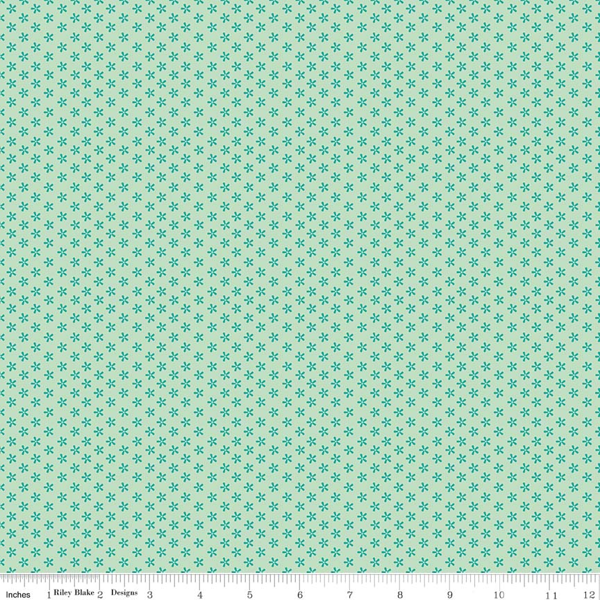 Ткань хлопок для пэчворка бирюзовый, мелкий цветочек, Riley Blake (арт. C6403-TEAL)