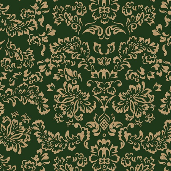 Ткань хлопок для пэчворка зеленый, цветы дамаск, Benartex (арт. 14744M45B)