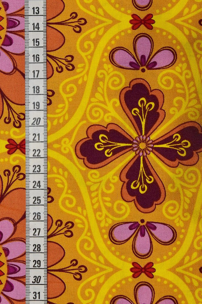Ткань хлопок для пэчворка желтый, цветы, ALFA (арт. AL-10335)