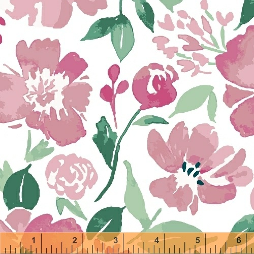 Ткань хлопок для пэчворка для одежды розовый, цветы, Windham Fabrics (арт. 51321-1)