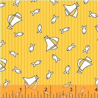 Ткань хлопок для пэчворка для одежды желтый, морская тематика, Windham Fabrics (арт. 42407-2)