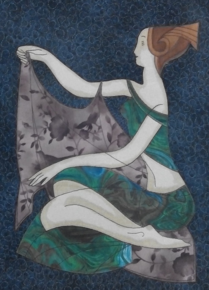 Картина лоскутная «Девушка с палантином»