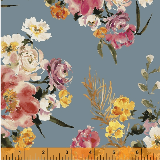 Ткань хлопок пэчворк голубой разноцветные, цветы флора, Windham Fabrics (арт. )