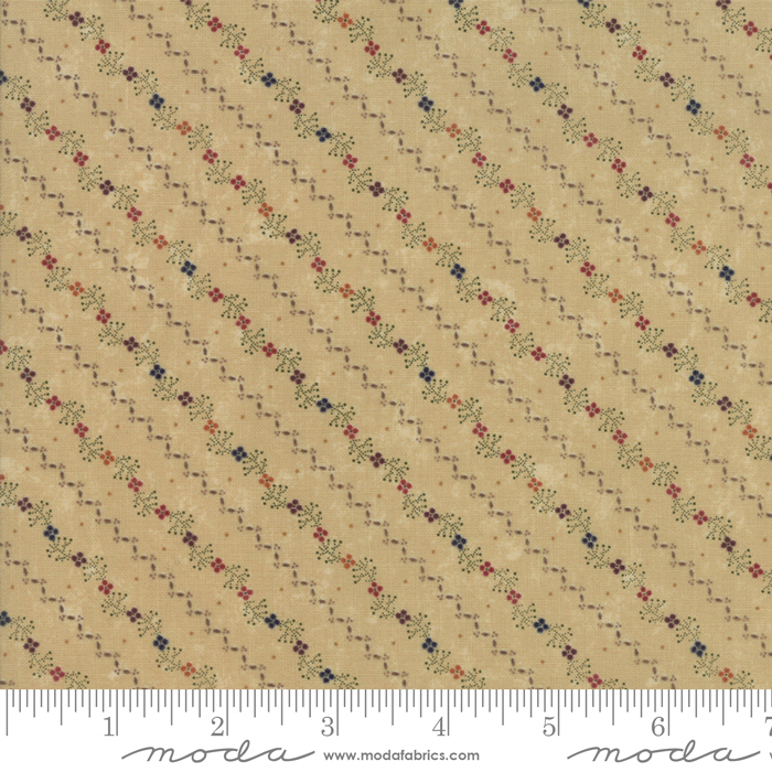 Ткань хлопок пэчворк коричневый, мелкий цветочек полоски, Moda (арт. 9583 11)