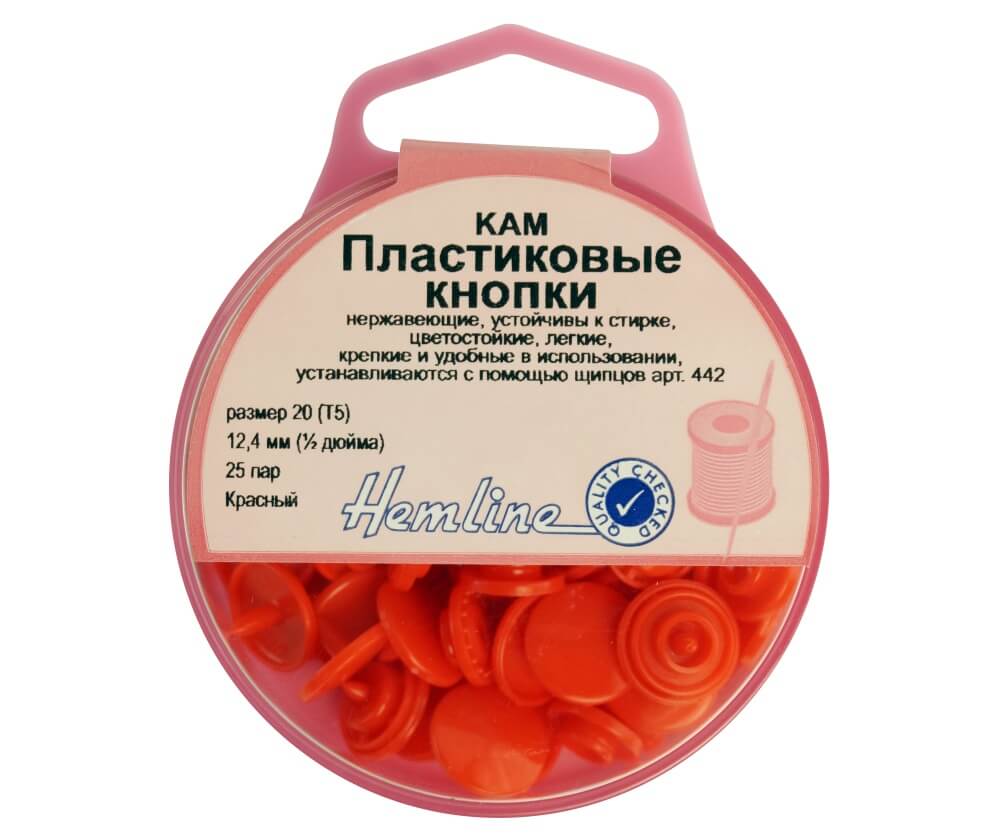 Кнопки непришивные Hemline арт. 443.RED пластик 12,4 мм красный