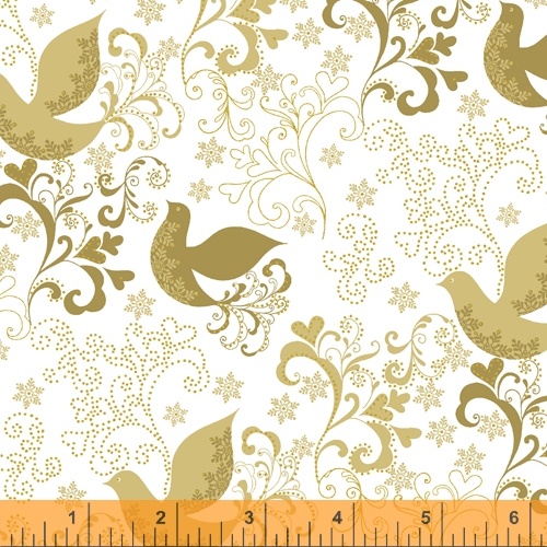 Ткань хлопок для пэчворка для одежды золото, птицы и бабочки, Windham Fabrics (арт. 51775M-1)