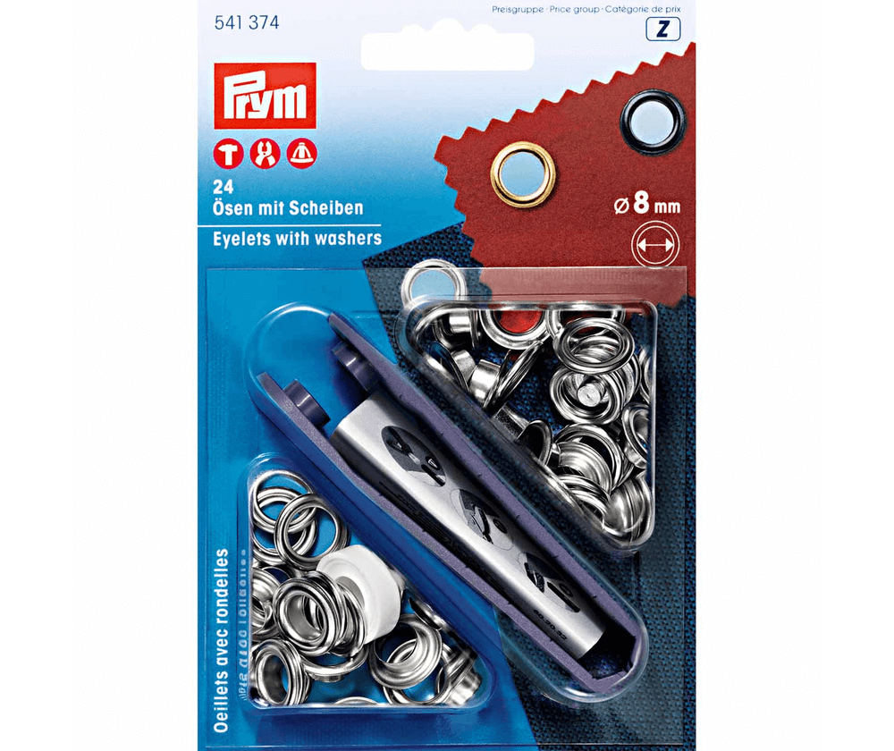 Люверс с установщиком Prym 541374 серебро, 8 мм, 24 шт.