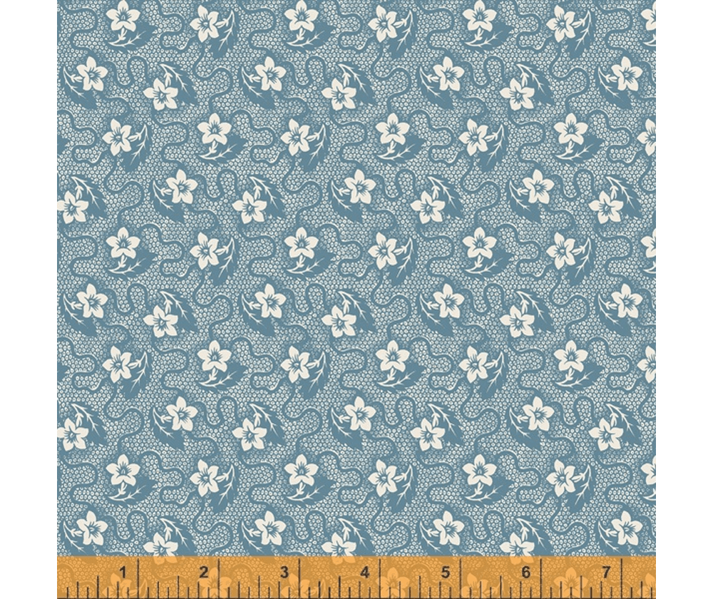 Ткань хлопок для пэчворка для одежды голубой, цветы, Windham Fabrics (арт. 52567-3)