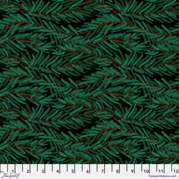 Ткань хлопок пэчворк зеленый, новый год флора, FreeSpirit (арт. PWKT020.XEVERGREEN)
