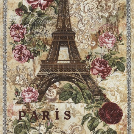 Ткань хлопок пэчворк коричневый, цветы страны и города винтаж, Timeless Treasures (арт. Paris-C3785-Natural)