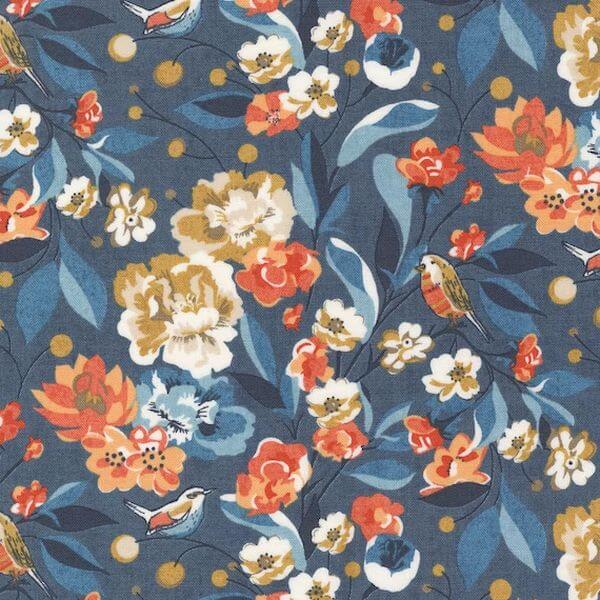 Ткань хлопок пэчворк синий, цветы, Moda (арт. 30700 12)