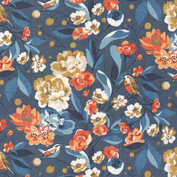 Ткань хлопок для пэчворка для одежды синий, цветы, Moda (арт. 30701 12)