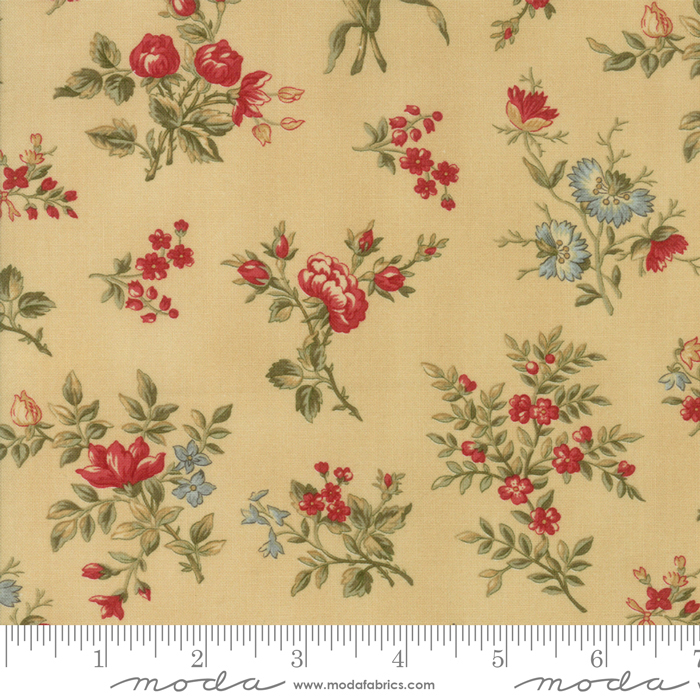 Ткань хлопок для пэчворка красный коричневый, цветы, Moda (арт. 44184 11)