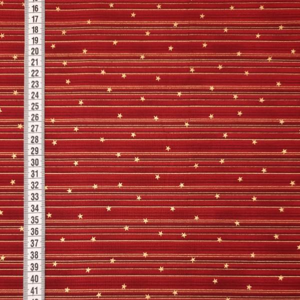 Ткань хлопок пэчворк бордовый золото, полоски звезды новый год, Stof (арт. 122837)