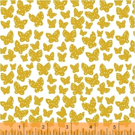 Ткань хлопок для пэчворка для одежды желтый, птицы и бабочки, Windham Fabrics (арт. 42408-1)