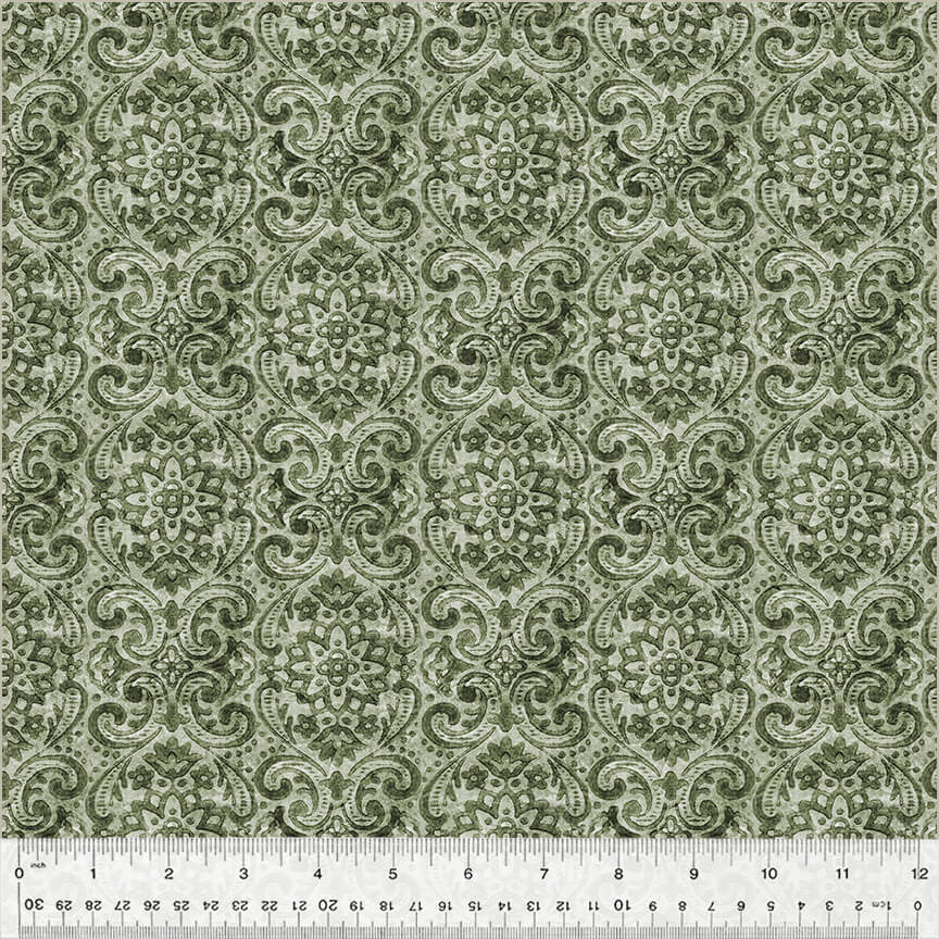 Ткань хлопок для пэчворка зеленый, винтаж дамаск, Windham Fabrics (арт. 54563-7)