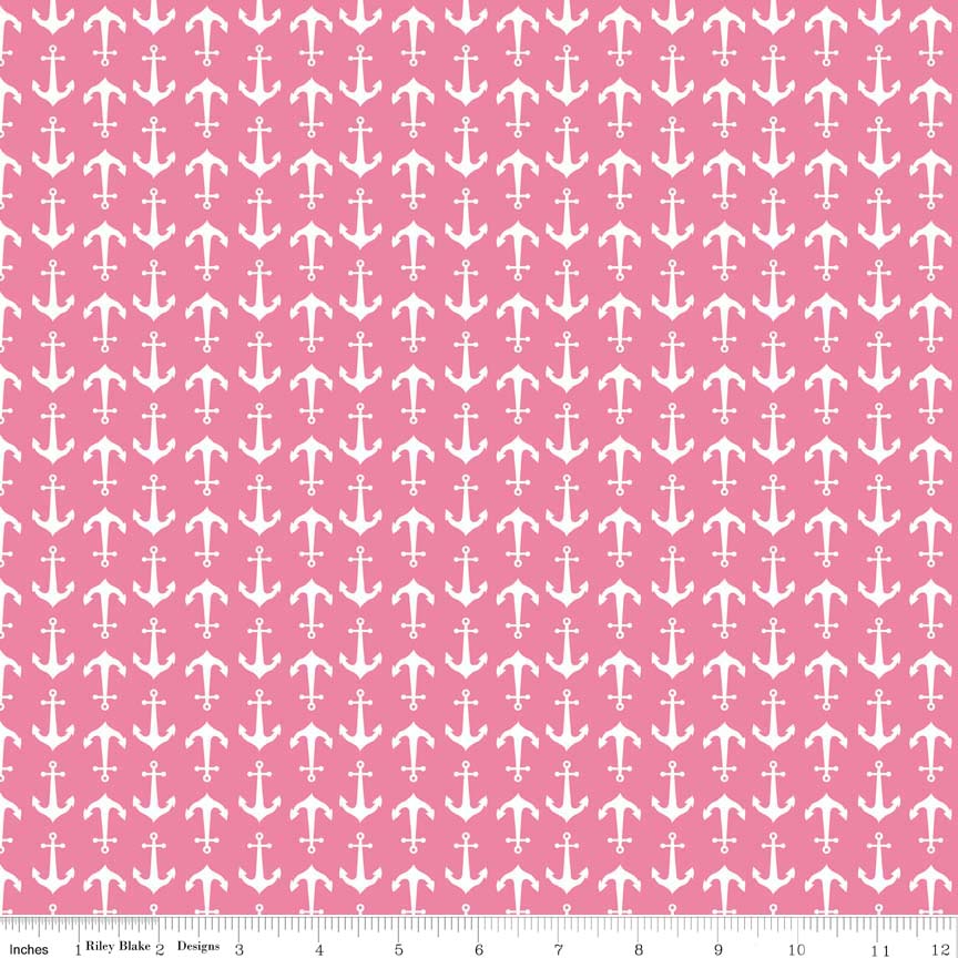 Ткань хлопок для пэчворка розовый, морская тематика, Riley Blake (арт. C564-70 Hotpink)