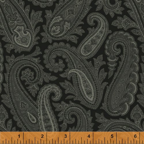 Ткань хлопок ткани на изнанку белый черный, завитки пейсли, Windham Fabrics (арт. 32679-4)