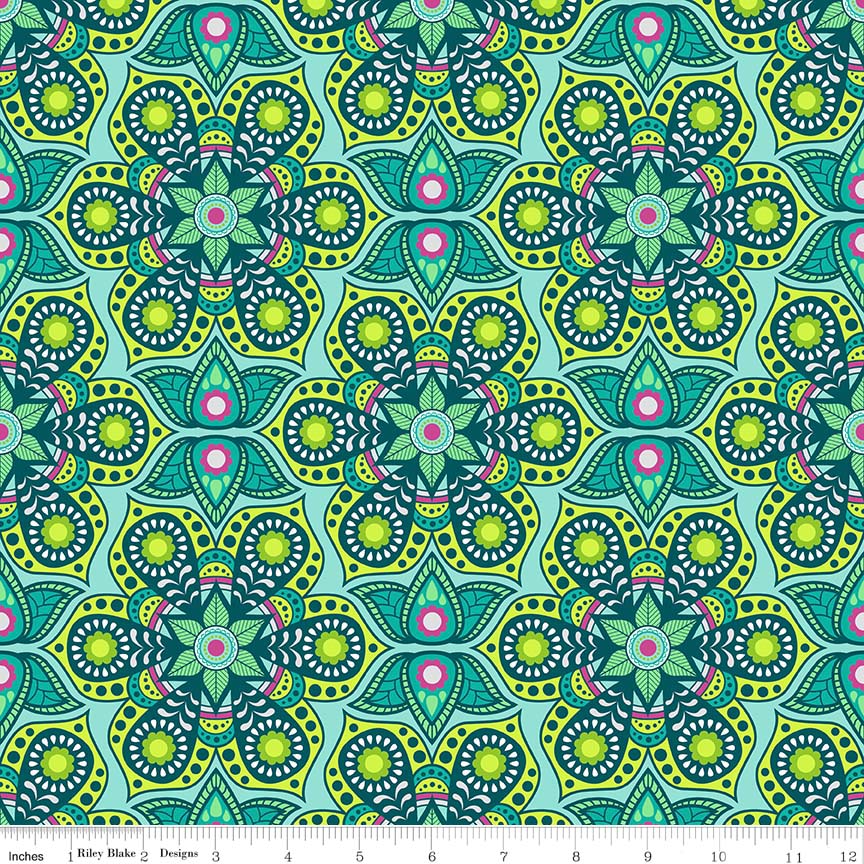 Ткань хлопок для пэчворка зеленый, цветы, Riley Blake (арт. C6531-TEAL)