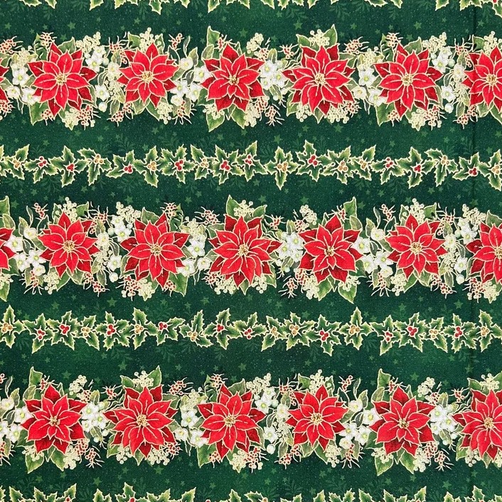Ткань хлопок для пэчворка зеленый, цветы новый год, Aurora (арт. AU-NY-191)