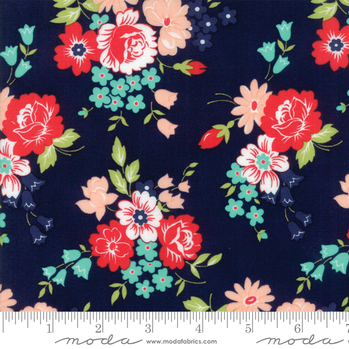 Ткань хлопок для пэчворка синий, цветы, Moda (арт. 55171-15)