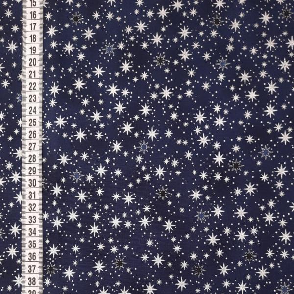 Ткань хлопок пэчворк синий серебро белый, звезды новый год, Stof (арт. 122837)