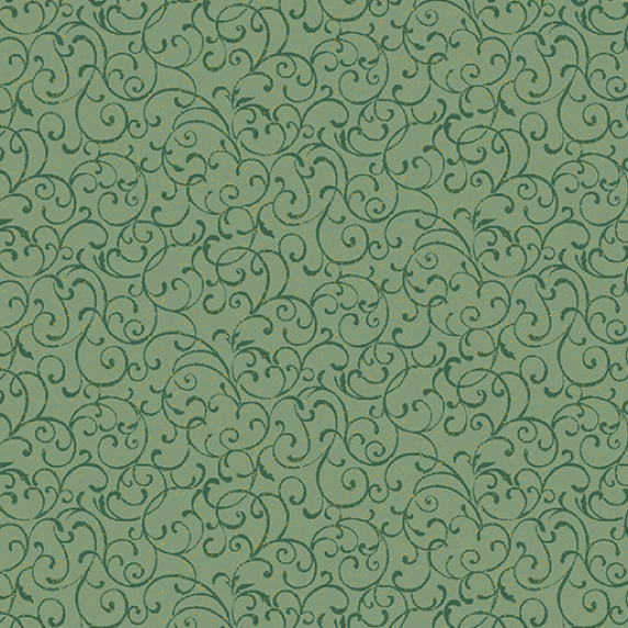 Ткань хлопок пэчворк зеленый, завитки, Benartex (арт. 5073M42B)