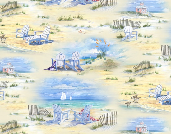 Ткань хлопок пэчворк разноцветные, морская тематика, Elizabeth`s (арт. 6502 SAND)