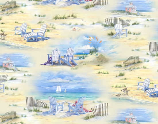 Ткань хлопок для пэчворка разноцветные, морская тематика, Elizabeth`s (арт. 6502 SAND)
