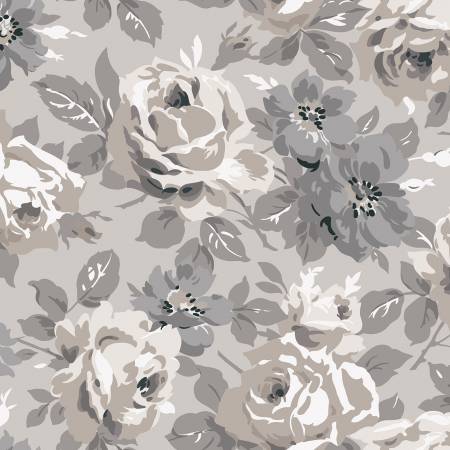 Ткань хлопок пэчворк серый, цветы, Riley Blake (арт. C8810-TAUPE)