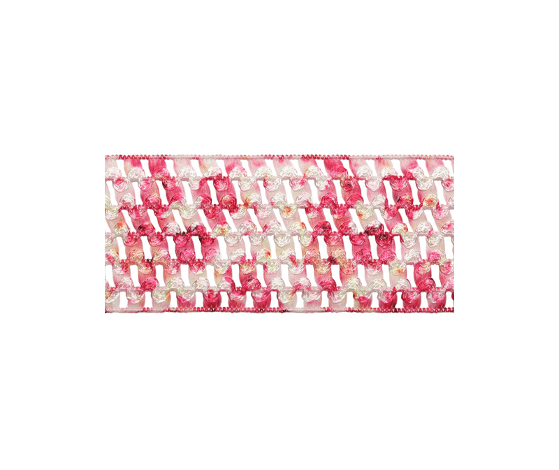 Тесьма эластичная декоративная 40 мм, белый/розовый