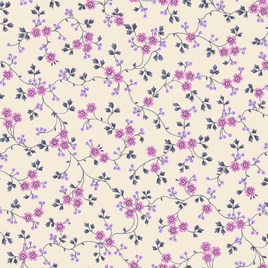 Ткань хлопок пэчворк бежевый сиреневый, мелкий цветочек цветы, Henry Glass (арт. 254388)