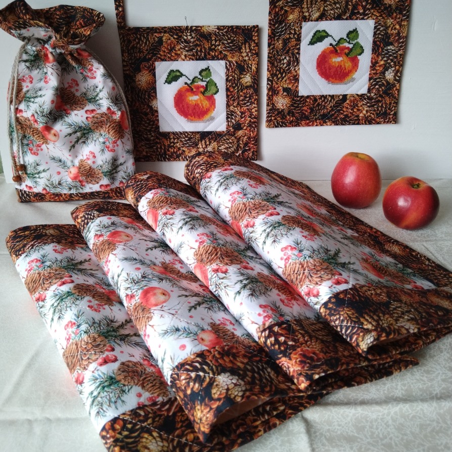 Текстильный комплект для кухни «Яблоки на снегу»