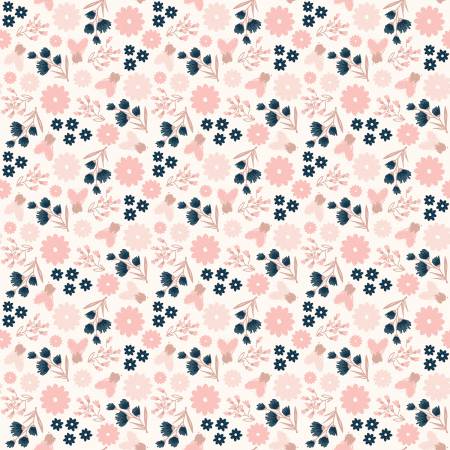 Ткань хлопок пэчворк розовый, цветы, Riley Blake (арт. SC8011-CREAM)