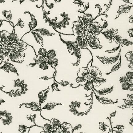 Ткань хлопок пэчворк черный, цветы, Robert Kaufman (арт. 116917)