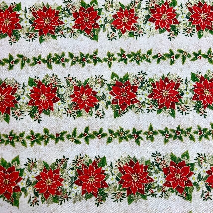 Ткань хлопок для пэчворка бежевый, бордюры новый год, Aurora (арт. AU-NY-192)