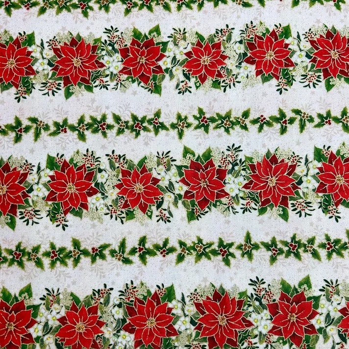 Ткань хлопок для пэчворка белый, цветы новый год, Aurora (арт. AU-NY-192)