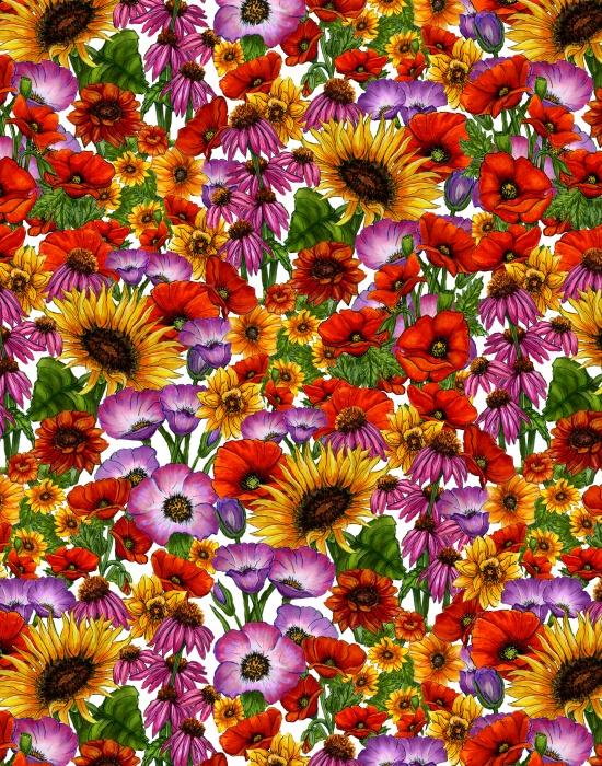 Ткань хлопок для пэчворка разноцветные, цветы, Blank Quilting (арт. 9522-55)