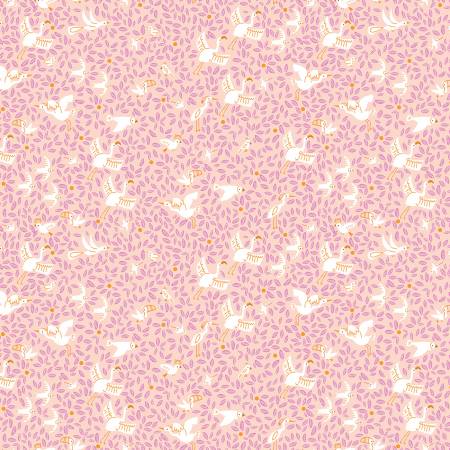 Ткань хлопок пэчворк розовый, птицы и бабочки, Riley Blake (арт. C8665-PINK)