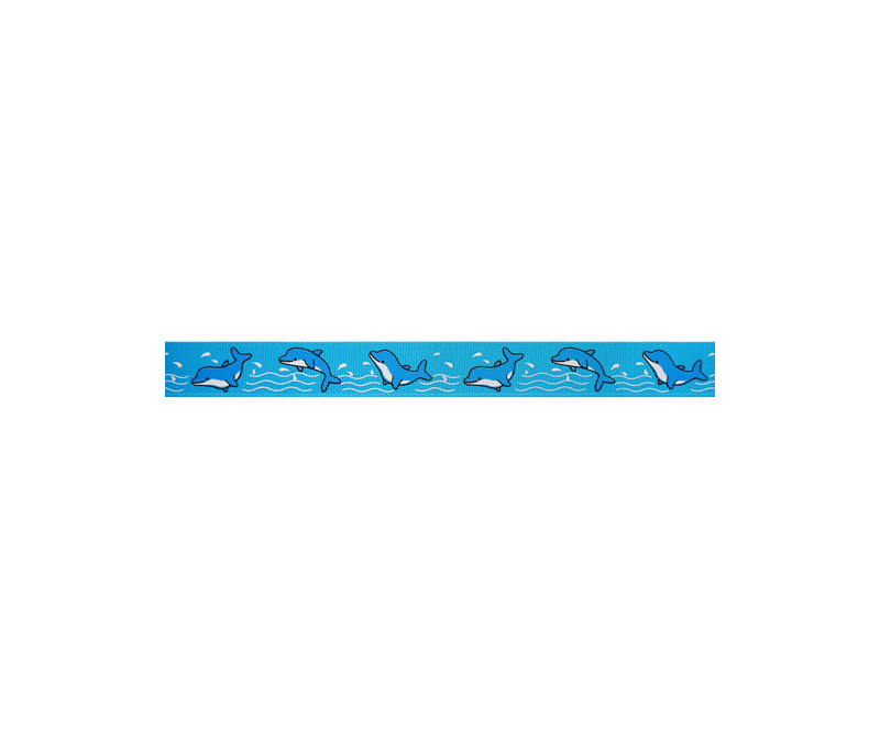 Лента репсовая Дельфины 20 мм, синий