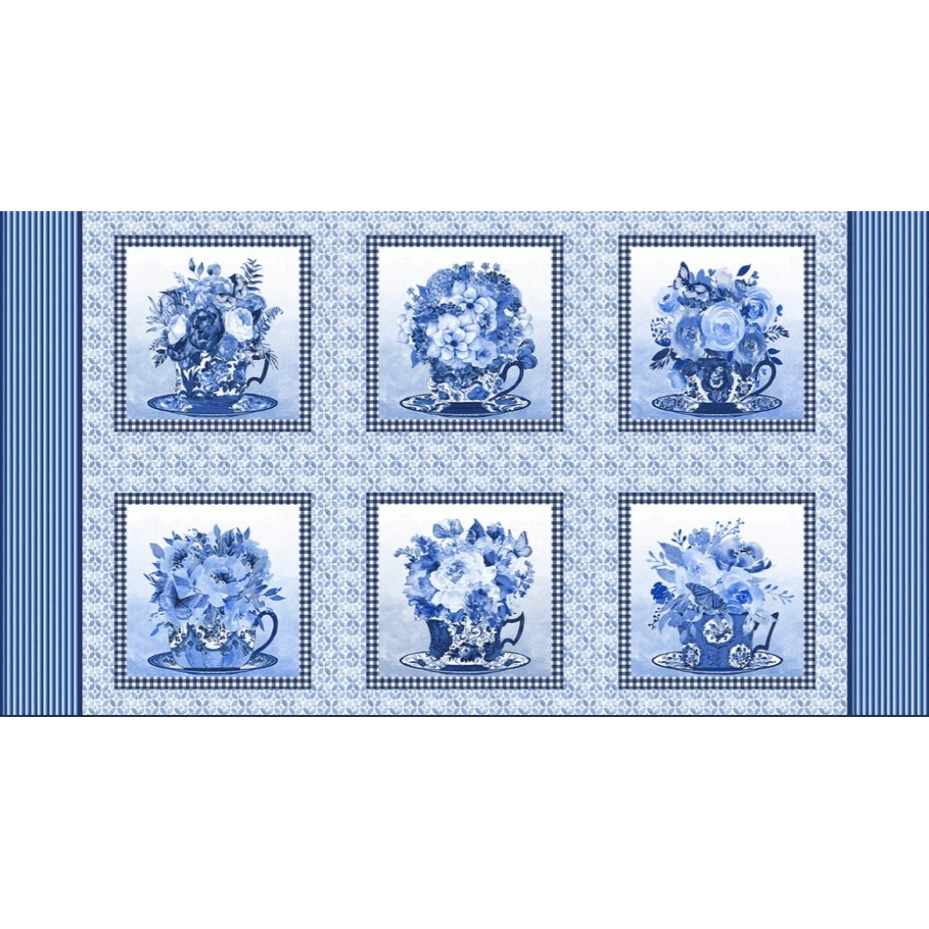 Ткань хлопок для пэчворка для одежды синий, цветы, Blank Quilting (арт. 1720-75)