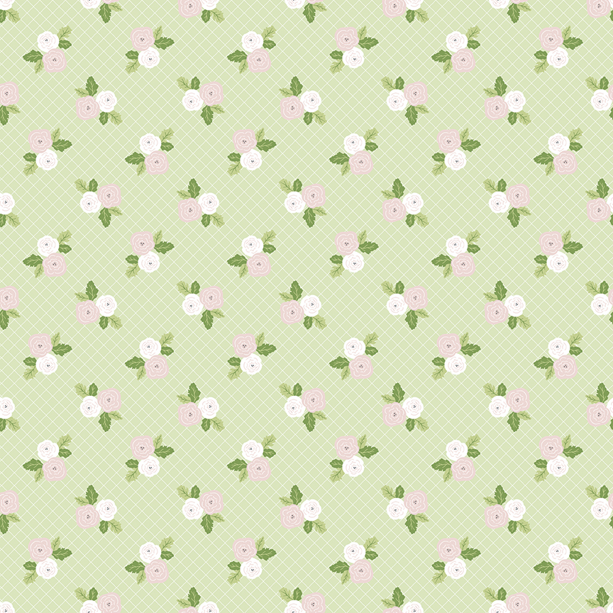 Ткань хлопок для пэчворка зеленый, цветы клетка, Riley Blake (арт. C7223-GREEN)