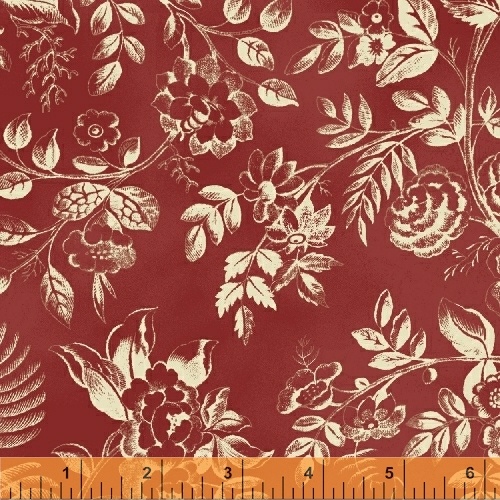 Ткань хлопок для пэчворка бордовый, цветы фактура, Windham Fabrics (арт. 243587)