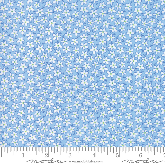 Ткань хлопок пэчворк голубой, мелкий цветочек цветы, Moda (арт. 22344 15)